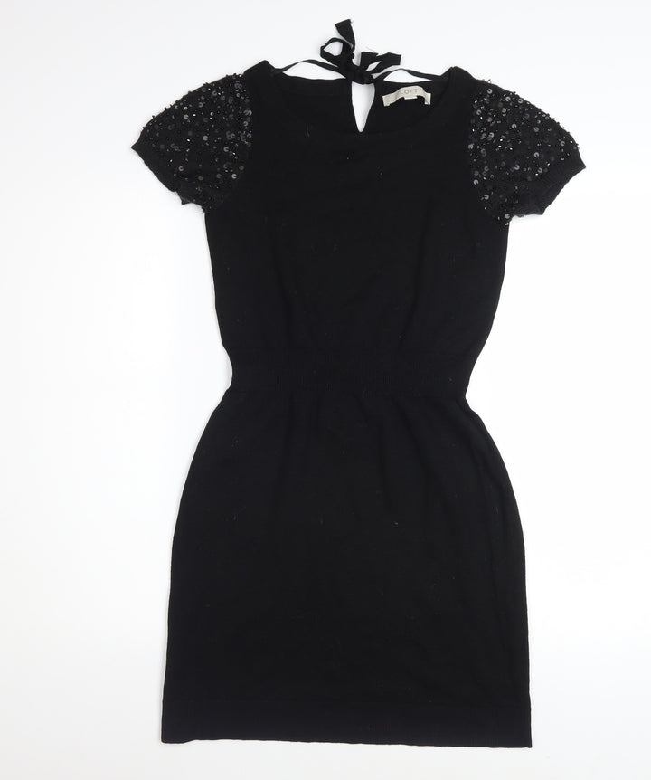 LOFT Women's Black Sequin Short Sleeve Bodycon Dress XS