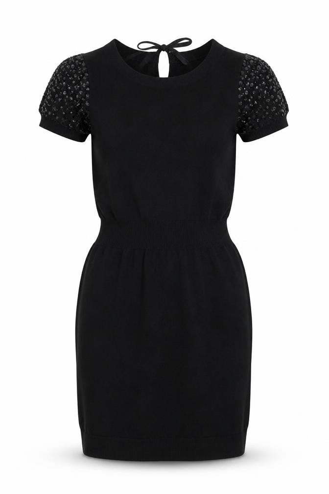 LOFT Women's Black Sequin Short Sleeve Bodycon Dress XS