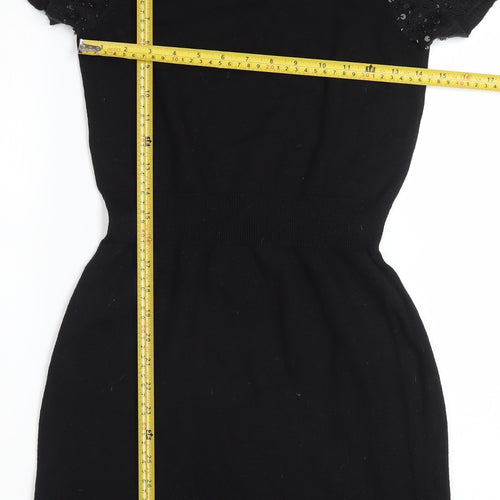 LOFT Women's Black Sequin Short Sleeve Bodycon Dress XS
