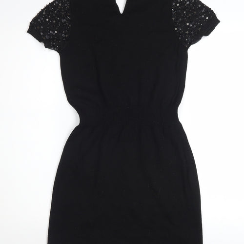LOFT Women's Black Sequin Short Sleeve Bodycon Dress XS