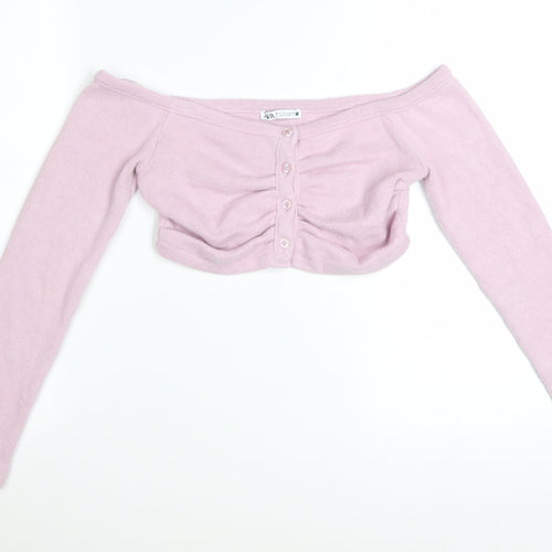 Zara Womens Pink Cropped Off Shoulder Knit Blouse Size S