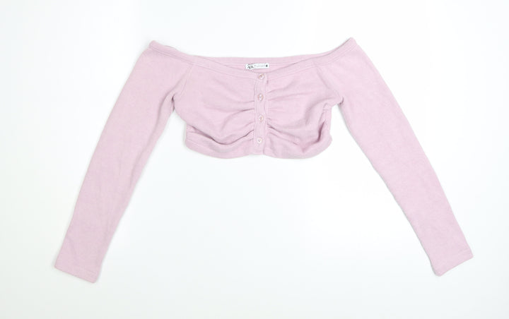 Zara Womens Pink Cropped Off Shoulder Knit Blouse Size S