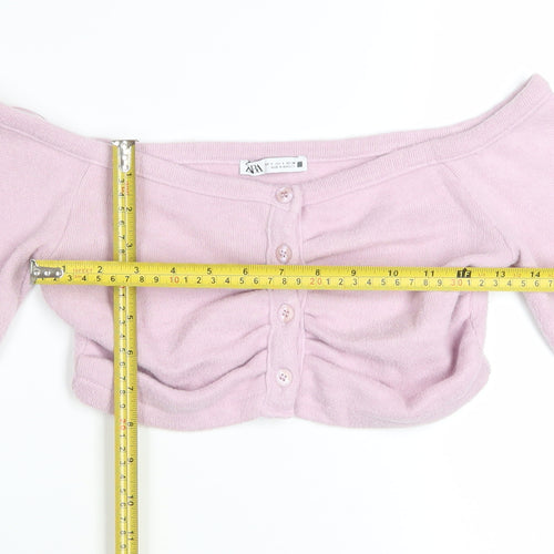 Zara Womens Pink Cropped Off Shoulder Knit Blouse Size S