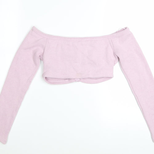 Zara Womens Pink Cropped Off Shoulder Knit Blouse Size S
