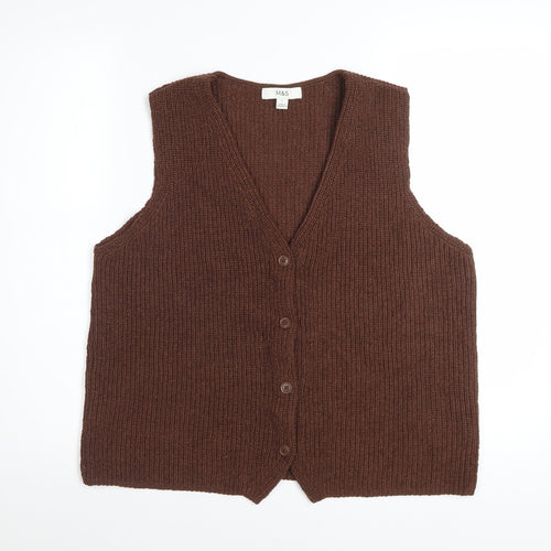 Marks and Spencer Women Brown Knit Button Vest Jumper Size L