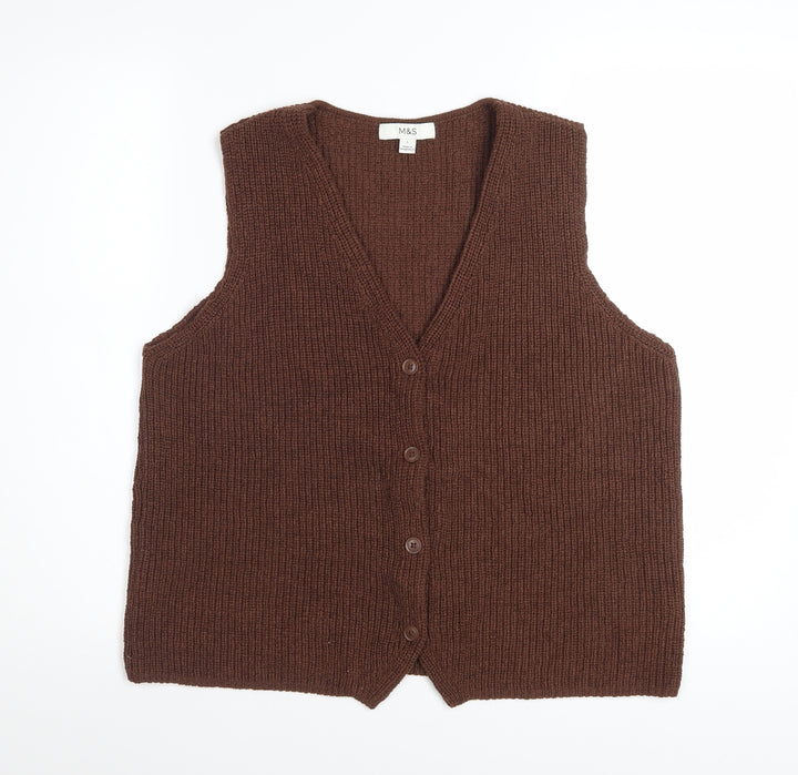 Marks and Spencer Women Brown Knit Button Vest Jumper Size L