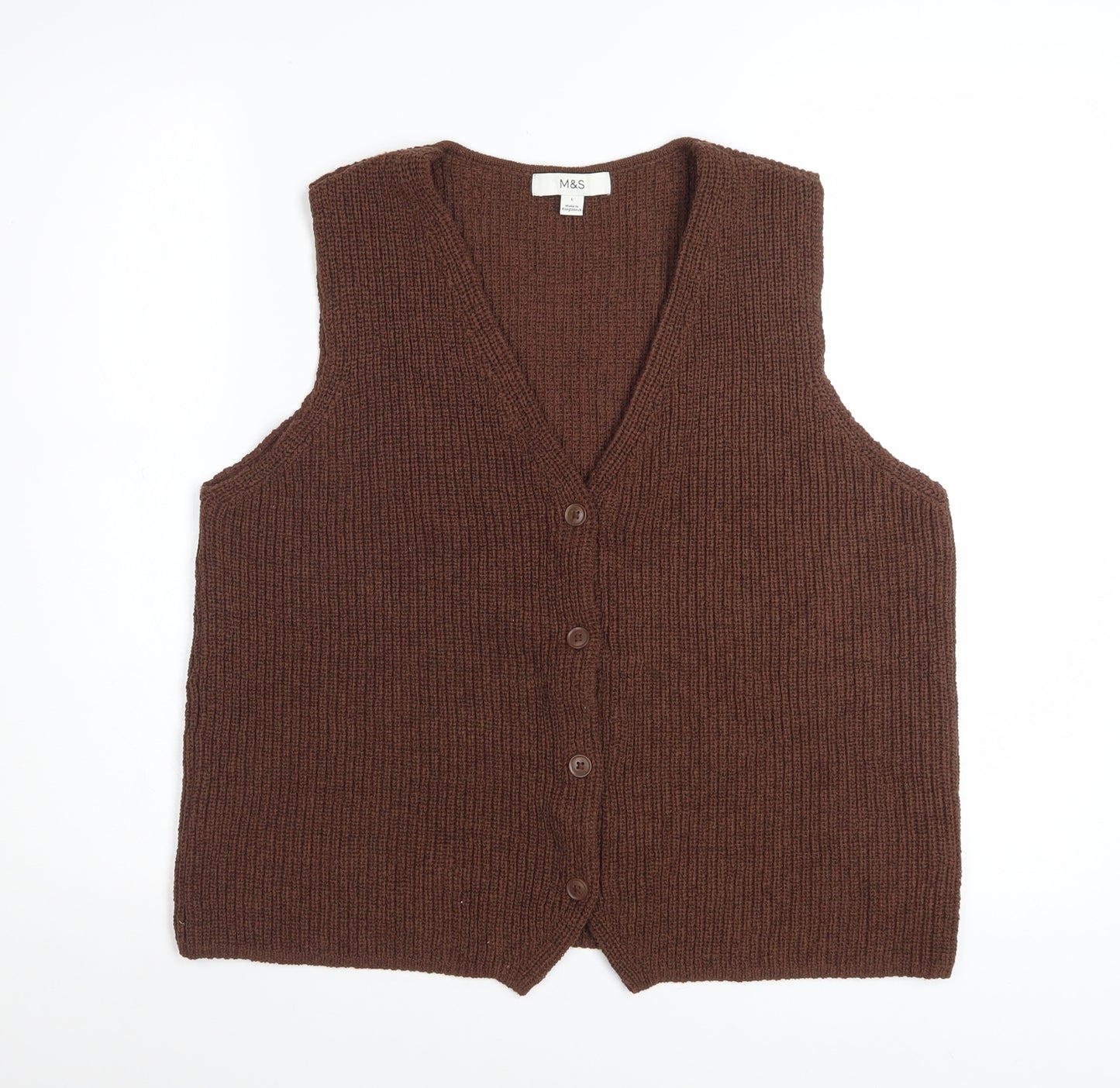 Marks and Spencer Women Brown Knit Button Vest Jumper Size L