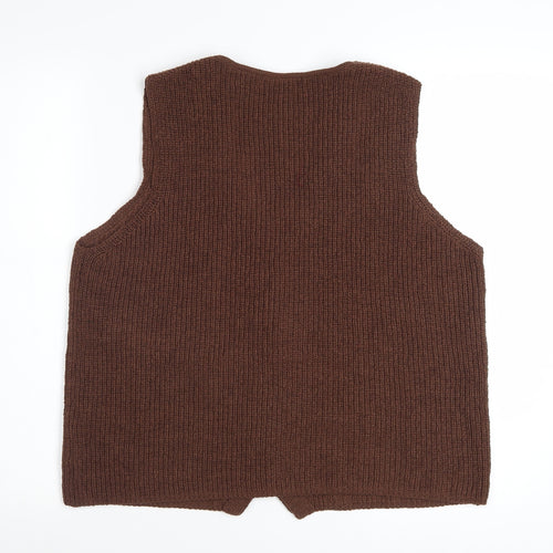 Marks and Spencer Women Brown Knit Button Vest Jumper Size L