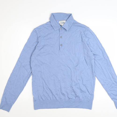 Marks and Spencer Autograph Men's Blue Merino Wool Long Sleeve Polo L