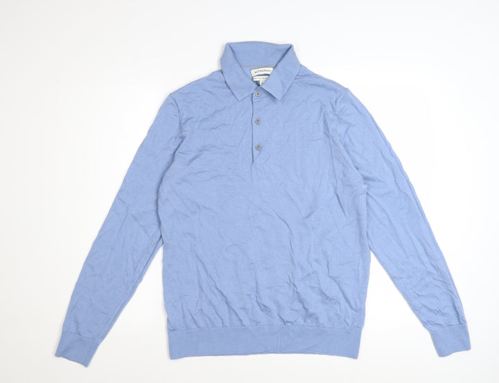 Marks and Spencer Autograph Men's Blue Merino Wool Long Sleeve Polo L