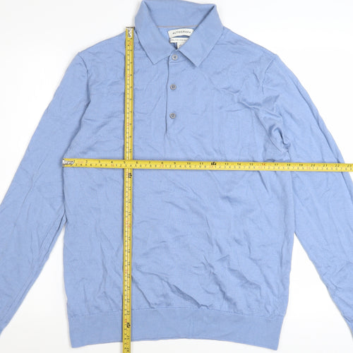 Marks and Spencer Autograph Men's Blue Merino Wool Long Sleeve Polo L