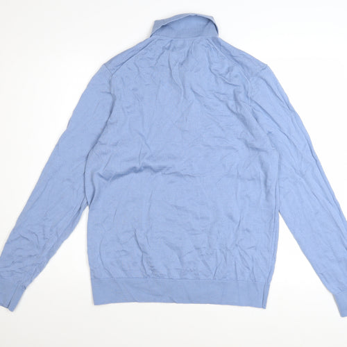Marks and Spencer Autograph Men's Blue Merino Wool Long Sleeve Polo L