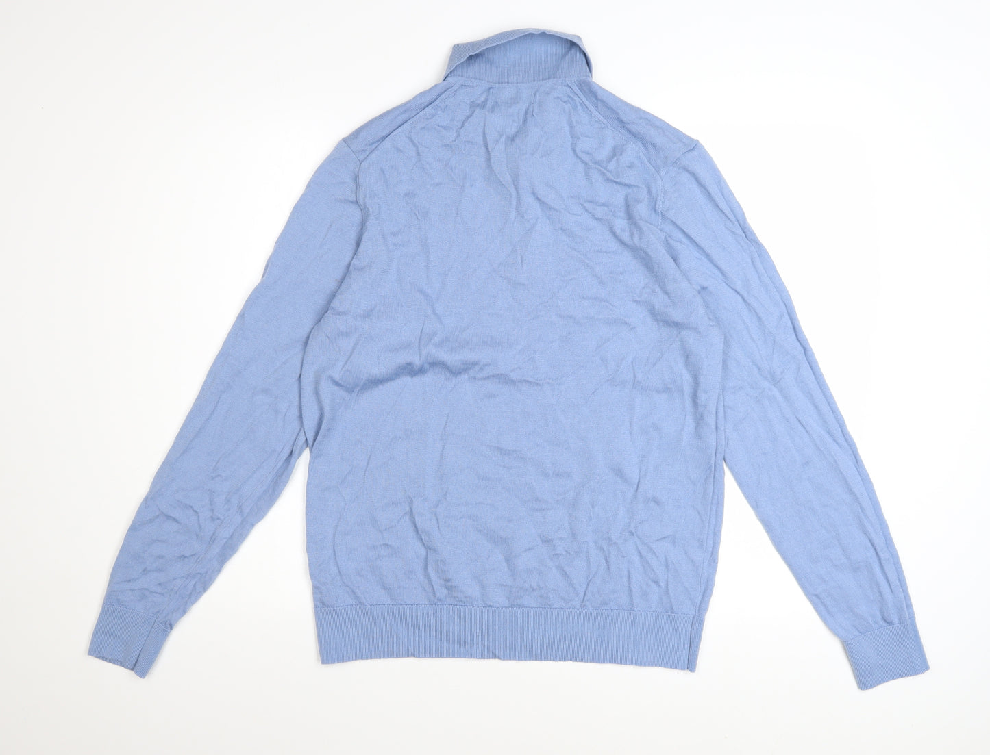 Marks and Spencer Autograph Men's Blue Merino Wool Long Sleeve Polo L