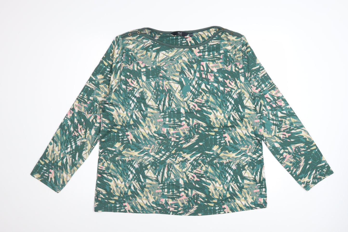 ISLE Women’s Green Abstract Long Sleeve Top Size 18 Stretch Jersey
