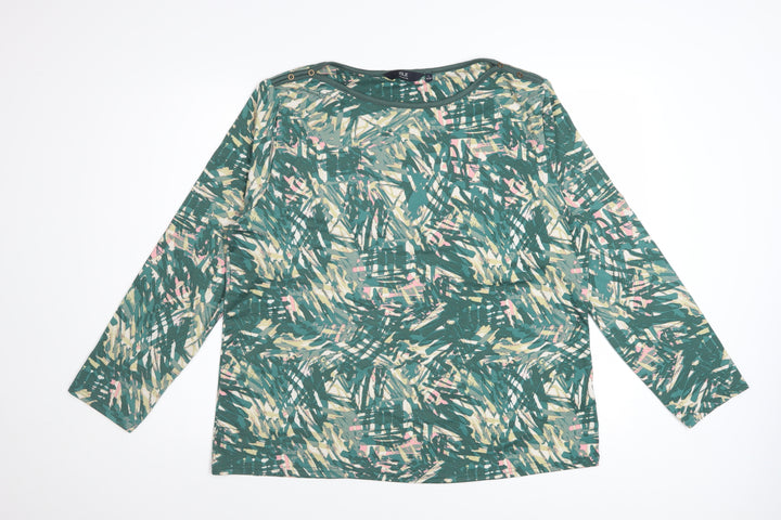 ISLE Women’s Green Abstract Long Sleeve Top Size 18 Stretch Jersey