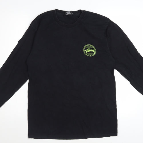 Stussy Men's Black Long Sleeve Graphic Crew Neck Cotton T-Shirt Size M