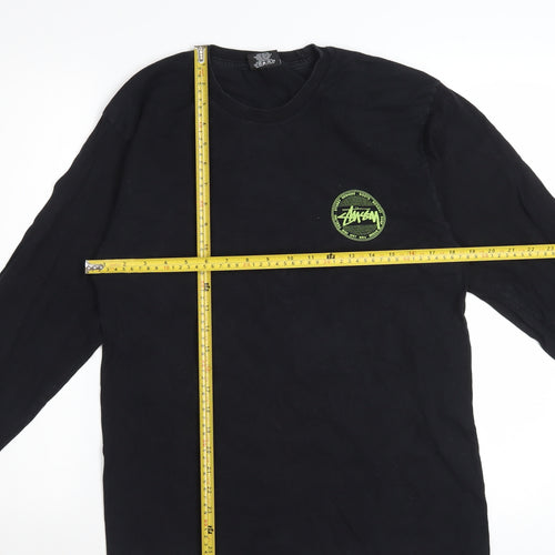 Stussy Men's Black Long Sleeve Graphic Crew Neck Cotton T-Shirt Size M