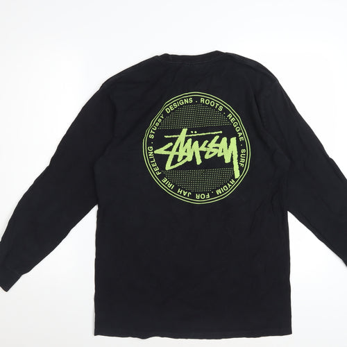 Stussy Men's Black Long Sleeve Graphic Crew Neck Cotton T-Shirt Size M