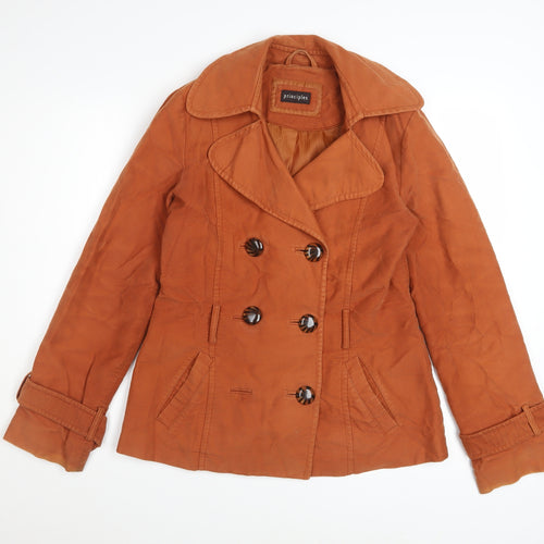 Principles Women’s Brown Cotton Pea Coat Size 12 Short Twill Jacket