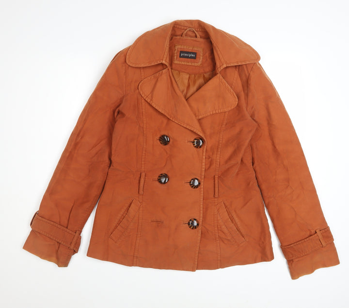 Principles Women’s Brown Cotton Pea Coat Size 12 Short Twill Jacket