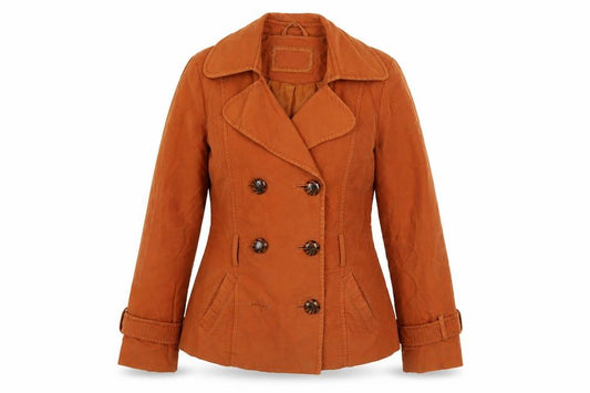 Front view of Principles Women’s Brown Cotton Pea Coat, size UK 12, Short Twill Jacket