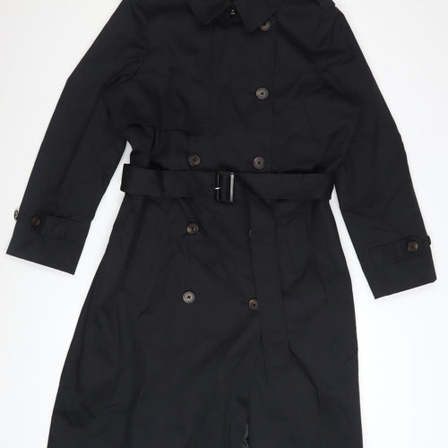 Marks and Spencer Womens Black Petite 14 Trench Coat Belted Mid-Length