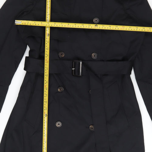 Marks and Spencer Womens Black Petite 14 Trench Coat Belted Mid-Length