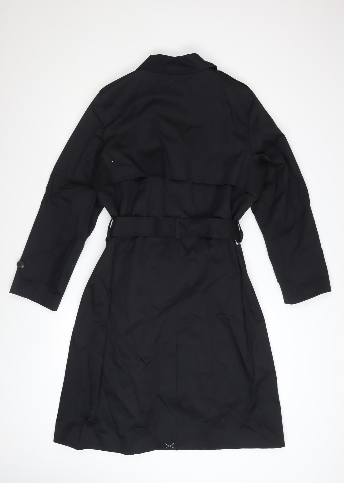 Marks and Spencer Womens Black Petite 14 Trench Coat Belted Mid-Length