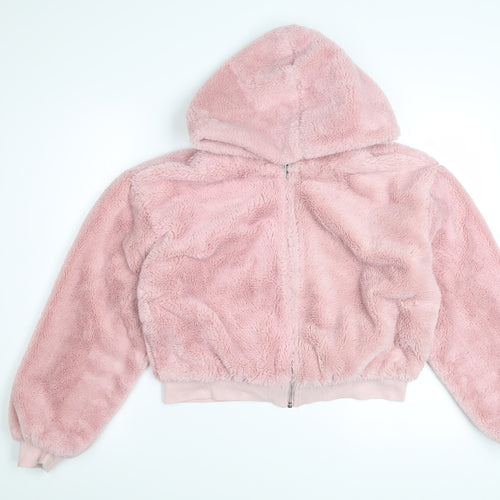 Topshop Women’s Pink Hooded Cropped Fleece Jacket Size S