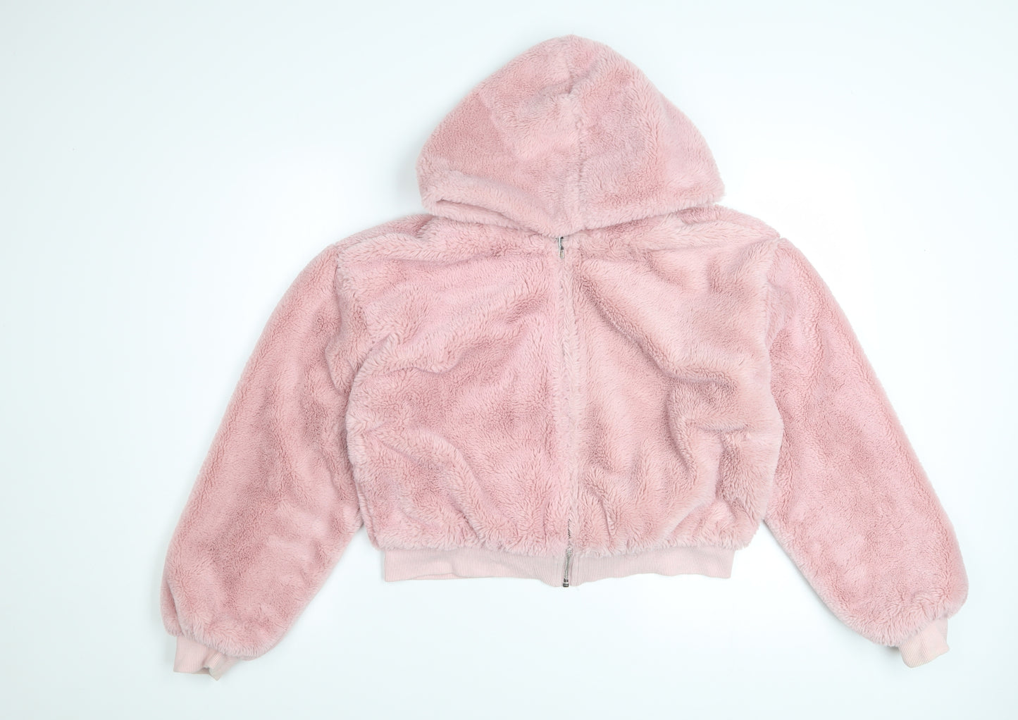 Topshop Women’s Pink Hooded Cropped Fleece Jacket Size S