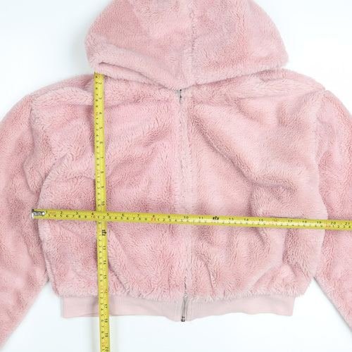 Topshop Women’s Pink Hooded Cropped Fleece Jacket Size S