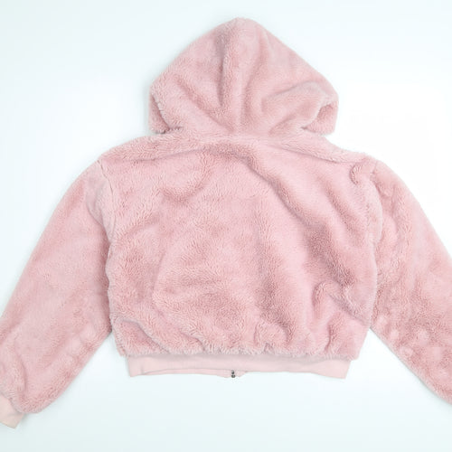 Topshop Women’s Pink Hooded Cropped Fleece Jacket Size S