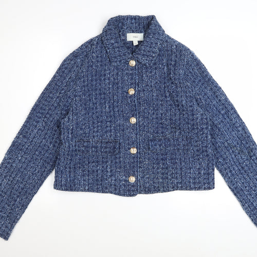 Marks and Spencer Womens Blue Cotton Tweed Cropped Jacket Size 12