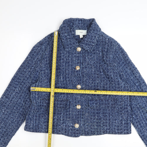 Marks and Spencer Womens Blue Cotton Tweed Cropped Jacket Size 12