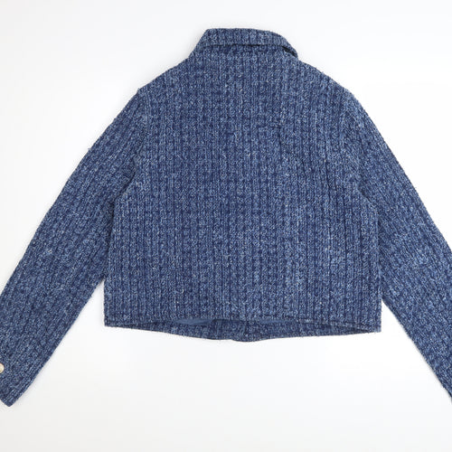 Marks and Spencer Womens Blue Cotton Tweed Cropped Jacket Size 12