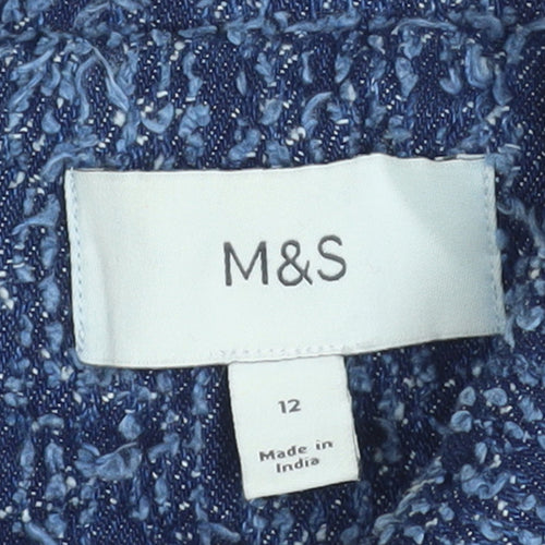 Marks and Spencer Womens Blue Cotton Tweed Cropped Jacket Size 12