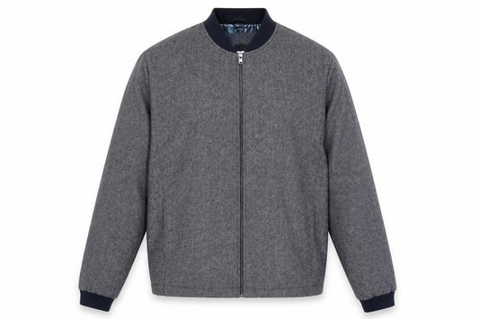 Front view of Remus Uomo Men’s Grey Bomber Jacket M Full Zip Stretch Casual