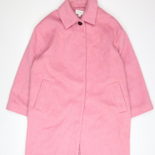 Marks and Spencer Women Pink Wool Blend Mid-Length Coat Size 14