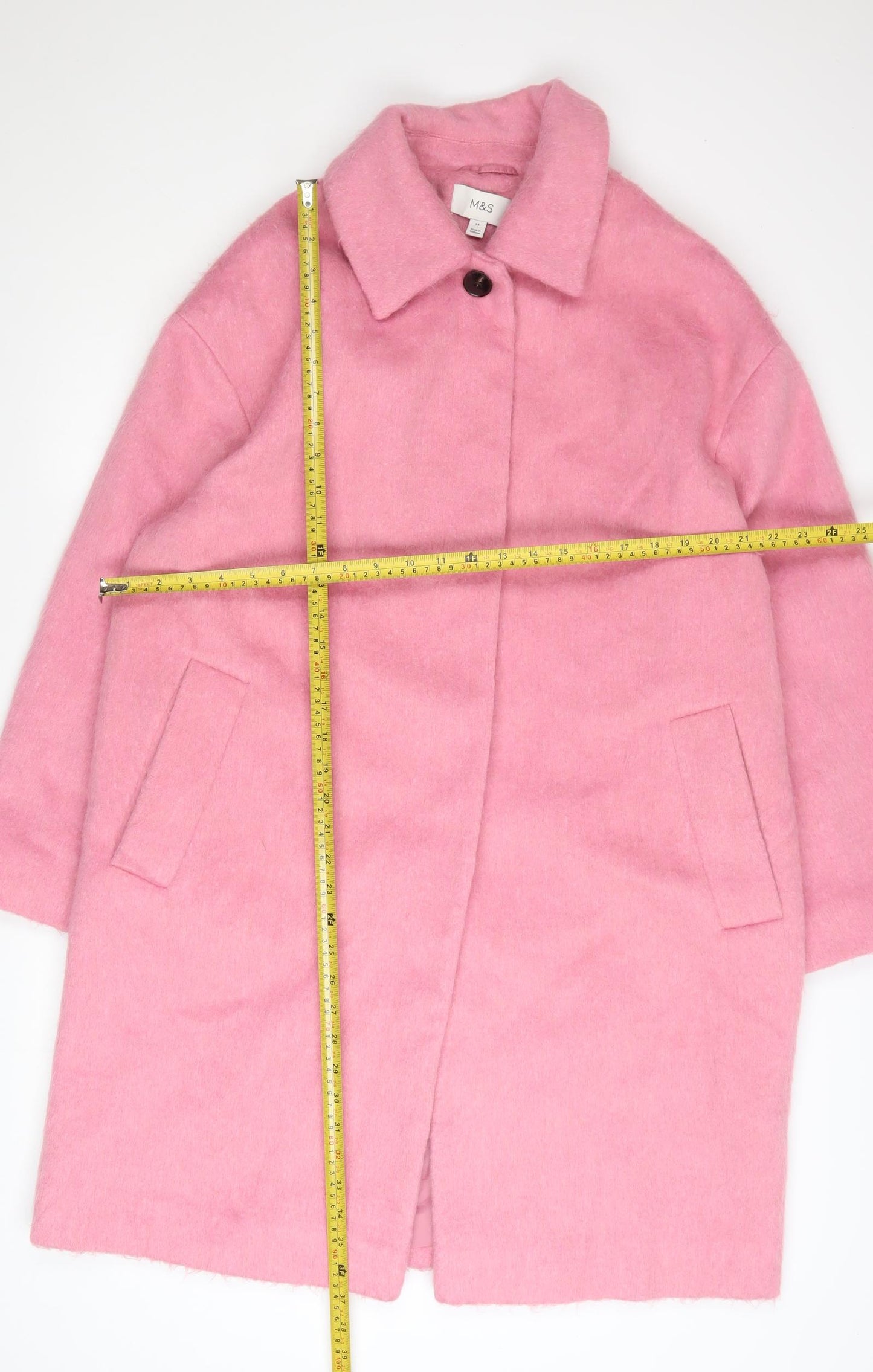 Marks and Spencer Women Pink Wool Blend Mid-Length Coat Size 14