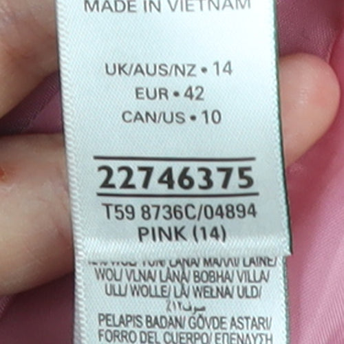 Marks and Spencer Women Pink Wool Blend Mid-Length Coat Size 14