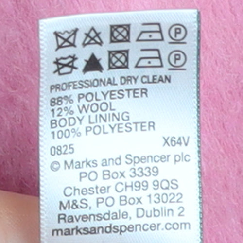 Marks and Spencer Women Pink Wool Blend Mid-Length Coat Size 14