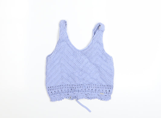 Hollister Women Blue Knit Cropped Tank Top Size S