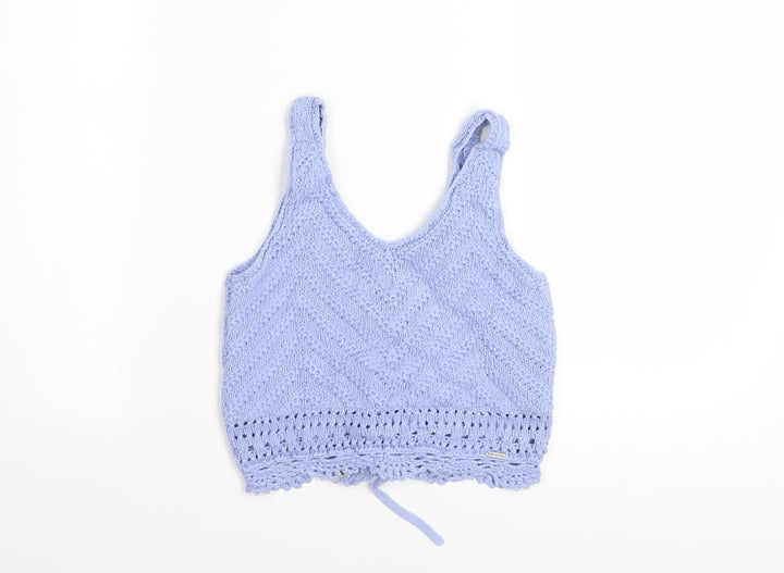 Hollister Women Blue Knit Cropped Tank Top Size S