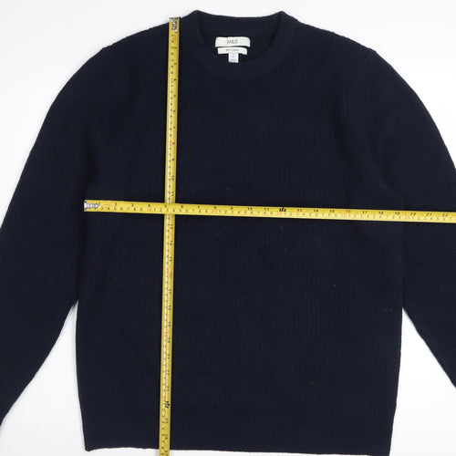 Marks and Spencer Men's Blue Wool Blend Crew Neck Jumper Size M