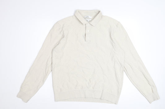 Marks and Spencer Mens Ivory Long Sleeve Textured Polo Shirt L