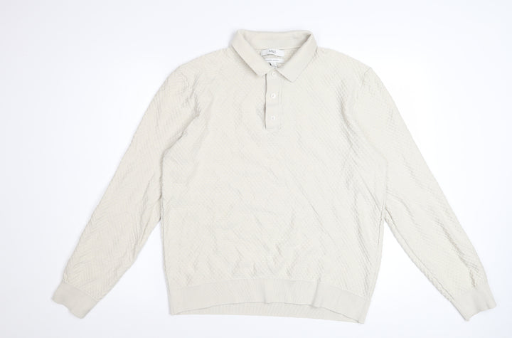 Marks and Spencer Mens Ivory Long Sleeve Textured Polo Shirt L