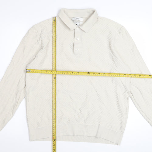 Marks and Spencer Mens Ivory Long Sleeve Textured Polo Shirt L