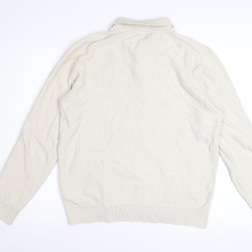 Marks and Spencer Mens Ivory Long Sleeve Textured Polo Shirt L