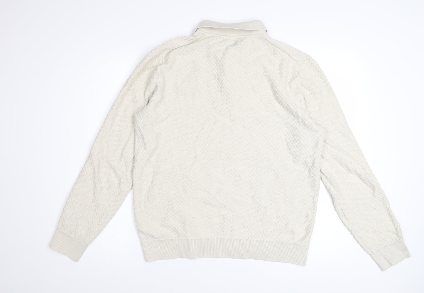 Marks and Spencer Mens Ivory Long Sleeve Textured Polo Shirt L
