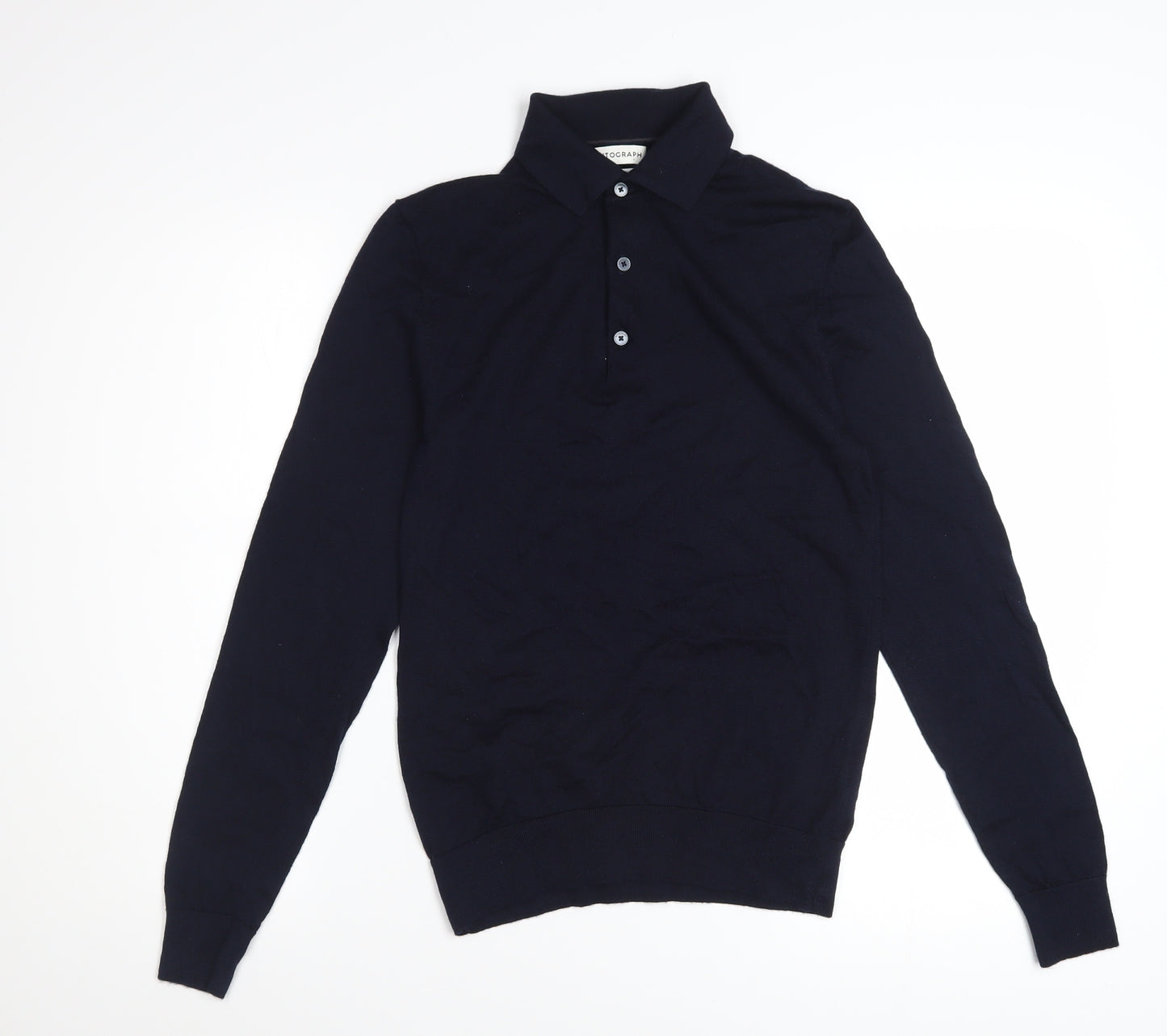 Marks and Spencer Autograph Men's Black Merino Wool Long Sleeve Polo XS